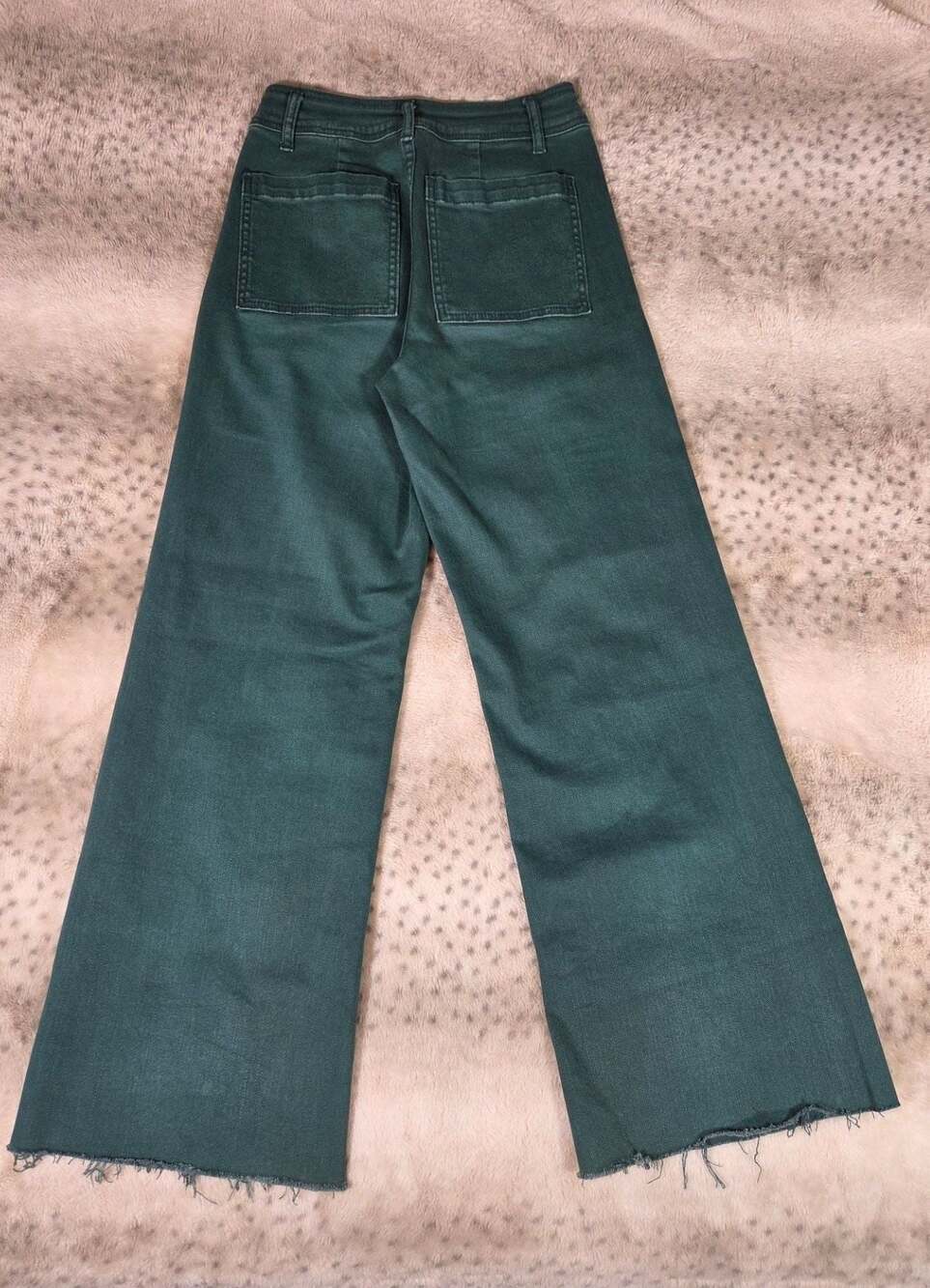 Miou Muse Olive Green High Rise Wide Leg‎ Raw Hem Pants Size Small - Picture 3 of 9